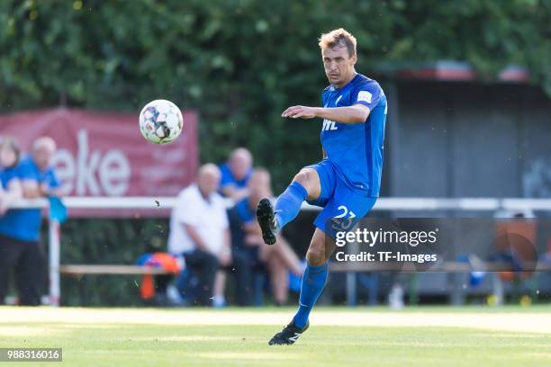 Robert Tesche of Bochum controls the ball during a friendly match between DJK Adler Riemke and VfL Bochum at Bezirkssportanlage Feenstraße on June...