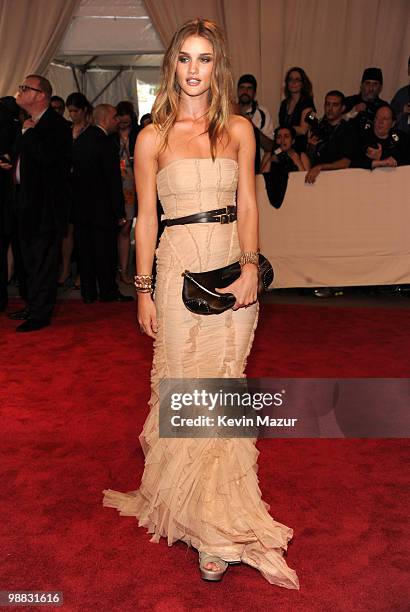 Rosie Huntington-Whiteley attends the Costume Institute Gala Benefit to celebrate the opening of the "American Woman: Fashioning a National Identity"...