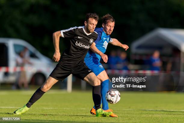 Stefano Celozzi of Bochum battle for the ball during a friendly match between DJK Adler Riemke and VfL Bochum at Bezirkssportanlage Feenstraße on...