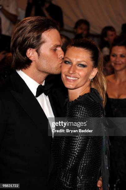 Player Tom Brady and model Gisele Bundchen attend the Metropolitan Museum of Art's 2010 Costume Institute Ball at The Metropolitan Museum of Art on...