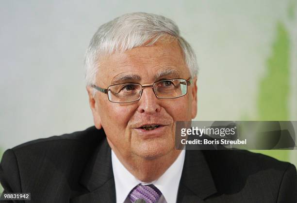 Theo Zwanziger, president of German football association attends the press conference on the day of action under the slogan 'Mitspielen kickt! Starke...