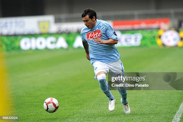 Ezequiel Lavezzi of Napoli in action during the Serie A match between Chievo and Napoli at Stadio Marc'Antonio Bentegodi on May 2, 2010 in Verona,...