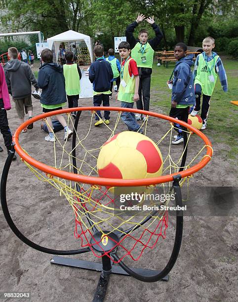 General view is taken on the day of action under the slogan 'Mitspielen kickt! Starke Kinder, Wahre Champions' at the...