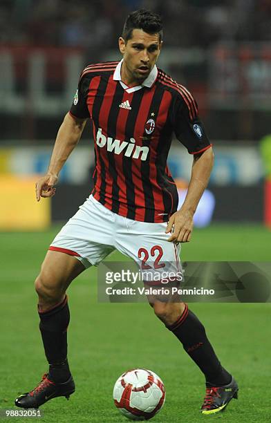Marco Borriello of AC Milan in action during the Serie A match between AC Milan and ACF Fiorentina at Stadio Giuseppe Meazza on May 1, 2010 in Milan,...