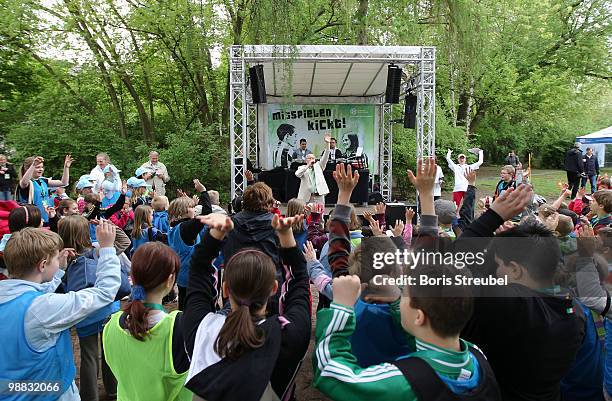 General view is taken on the day of action under the slogan 'Mitspielen kickt! Starke Kinder, Wahre Champions' at the...