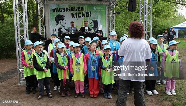 General view is taken on the day of action under the slogan 'Mitspielen kickt! Starke Kinder, Wahre Champions' at the...