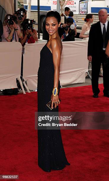 Zoe Saldana attends the Metropolitan Museum of Art's 2010 Costume Institute Ball at The Metropolitan Museum of Art on May 3, 2010 in New York City.