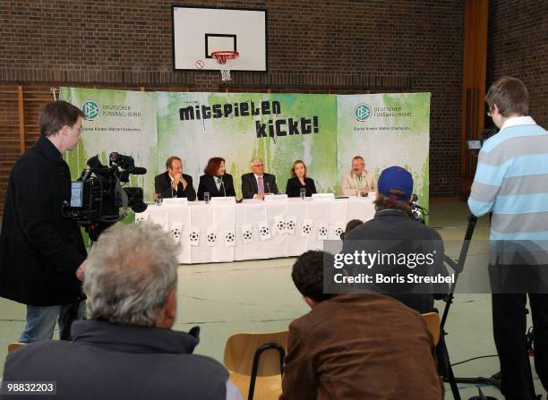 Thomas Hackbarth , DFB director of communication, Theo Zwanziger , president of German football association , German family minister Kristina...