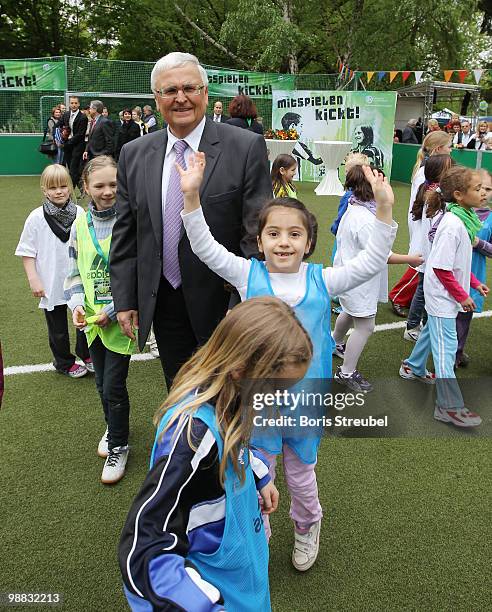 Theo Zwanziger , president of German football association attends the day of action under the slogan 'Mitspielen kickt! Starke Kinder, Wahre...