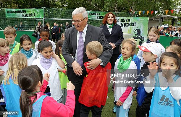 Theo Zwanziger , president of German football association attends the day of action under the slogan 'Mitspielen kickt! Starke Kinder, Wahre...