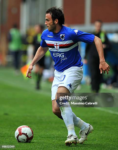 Giampaolo Pazzini of UC Sampdoria runs with the ball during the Serie A match between UC Sampdoria and AS Livorno Calcio at Stadio Luigi Ferraris on...