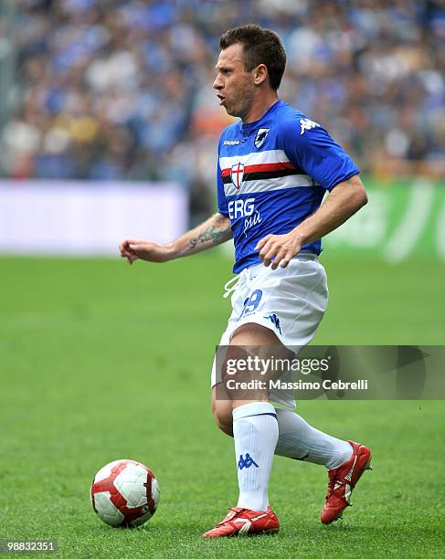 Antonio Cassano of UC Sampdoria runs with the ball during the Serie A match between UC Sampdoria and AS Livorno Calcio at Stadio Luigi Ferraris on...