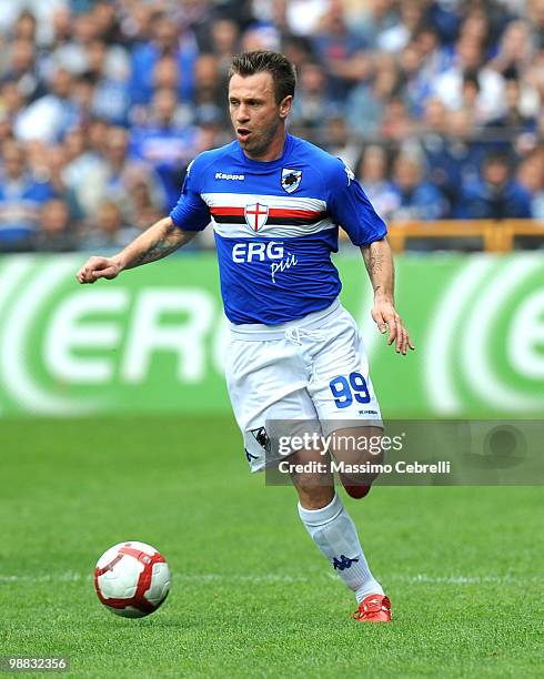 Antonio Cassano of UC Sampdoria runs with the ball during the Serie A match between UC Sampdoria and AS Livorno Calcio at Stadio Luigi Ferraris on...