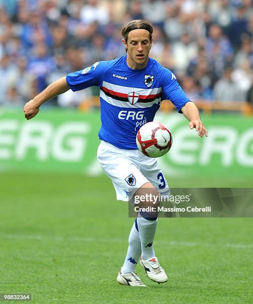 Reto Ziegler of UC Sampdoria runs with the ball during the Serie A match between UC Sampdoria and AS Livorno Calcio at Stadio Luigi Ferraris on May...