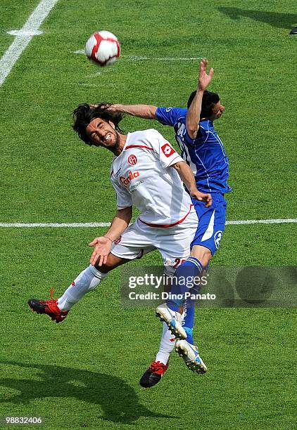 Alessandro Noselli of Sassuolo competes with Piermario Morosini of Padova during the Serie B match between Calcio Padova and US Sassuolo Calcio at...