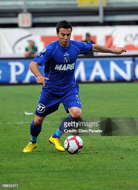 Nicolo Consolini of Sassuolo runs with the ball during the Serie B match between Calcio Padova and US Sassuolo Calcio at Stadio Euganeo on May 1,...