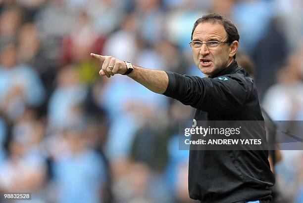 Aston Villa's Northern Irish manager Martin O'Neill gestures during the English Premier League football match between Manchester City and Aston Villa...