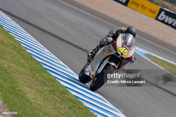 Scott Redding of Great Britain and Marc VDS Racing Team heads down a straight during the first free practice at Circuito de Jerez on April 30, 2010...