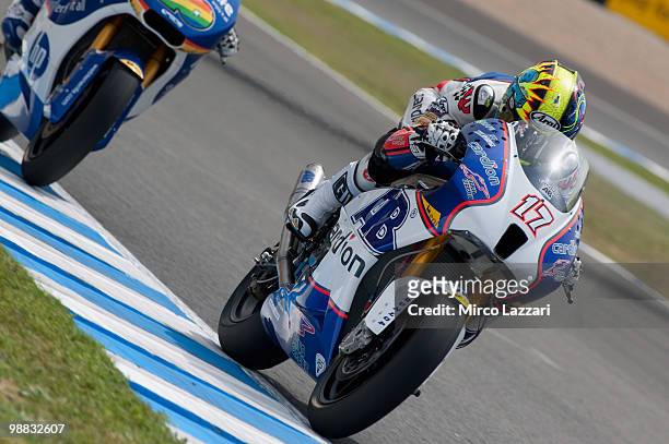 Kerel Abraham of Czech and Cardion AB Motoracing heads down a straight during the first free practice at Circuito de Jerez on April 30, 2010 in Jerez...