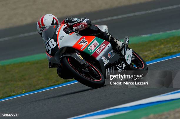Joan Perello of Spain and SAG Castrol rounds the bend during the first free practice at Circuito de Jerez on April 30, 2010 in Jerez de la Frontera,...