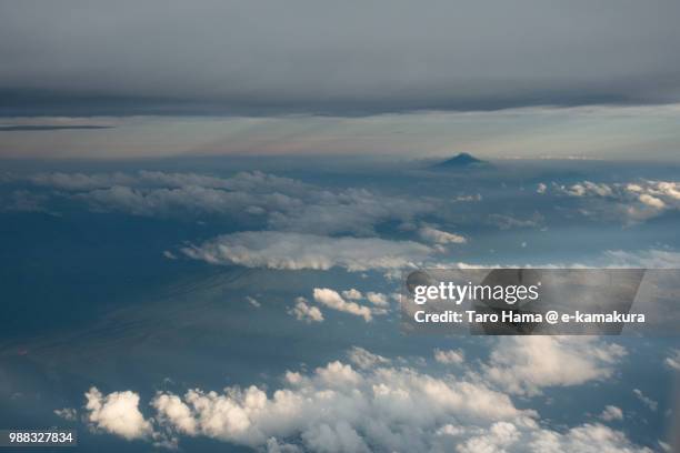 mt. fuji and mount kirigamine in nagano prefecture in japan sunset time aerial view from airplane - fuji hakone izu national park stock pictures, royalty-free photos & images