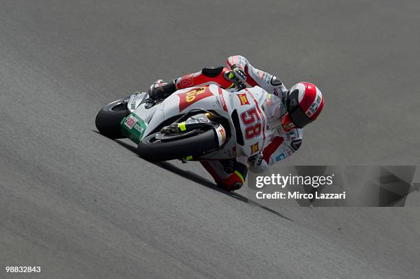 Marco Simoncelli of Italy and San Carlo Honda Gresini rounds the bend during the first free practice at Circuito de Jerez on April 30, 2010 in Jerez...