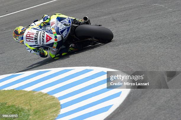 Valentino Rossi of Italy and Fiat Yamaha Team rounds the bend during the first free practice at Circuito de Jerez on April 30, 2010 in Jerez de la...