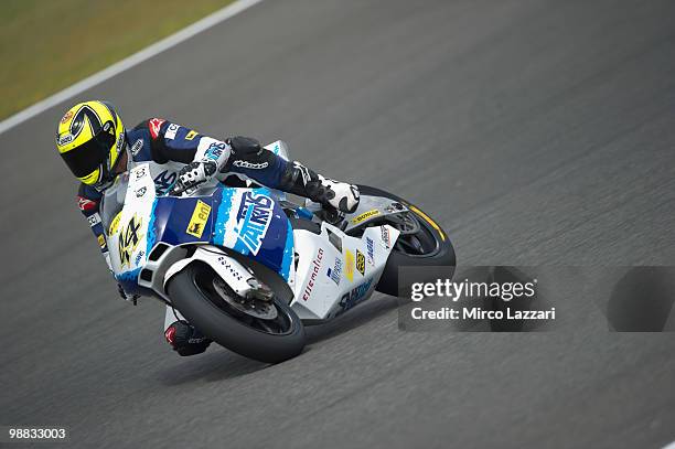 Roberto Rolfo of Italy and Italtrans S.T.R. Rounds the bend during the first free practice at Circuito de Jerez on April 30, 2010 in Jerez de la...