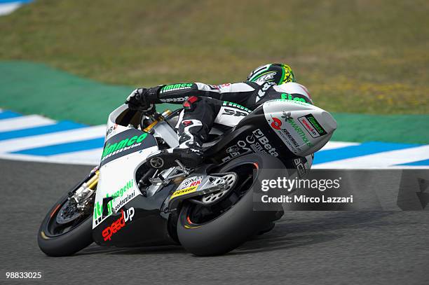 Gabor Talmacsi of Hungary and Speed Up rounds the bend during the first free practice at Circuito de Jerez on April 30, 2010 in Jerez de la Frontera,...