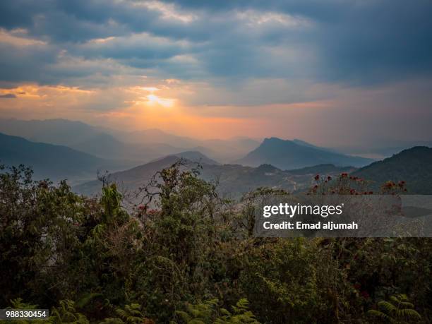 wonderful sunset over the foothills of the himalayas, nepal - machapuchare stock pictures, royalty-free photos & images