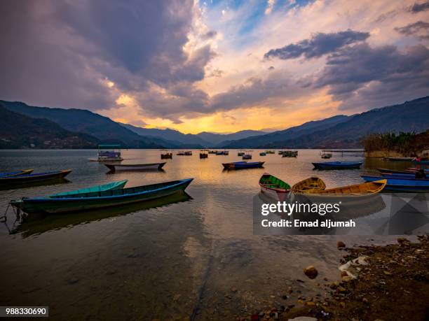 phewa lake, pokhara, nepal - machapuchare stock pictures, royalty-free photos & images