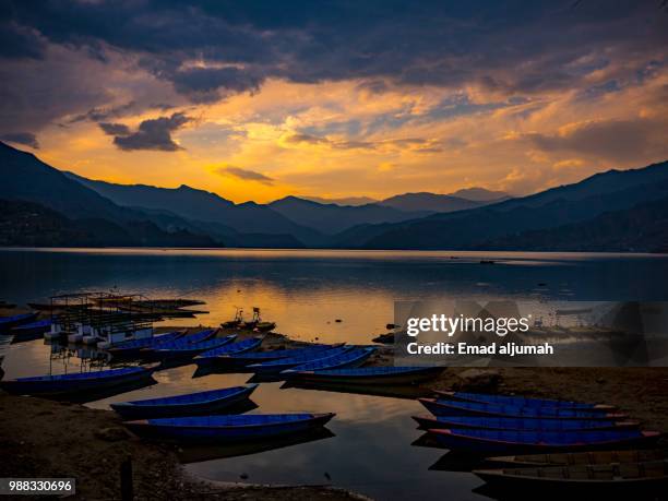 phewa lake, pokhara, nepal - machapuchare stock pictures, royalty-free photos & images