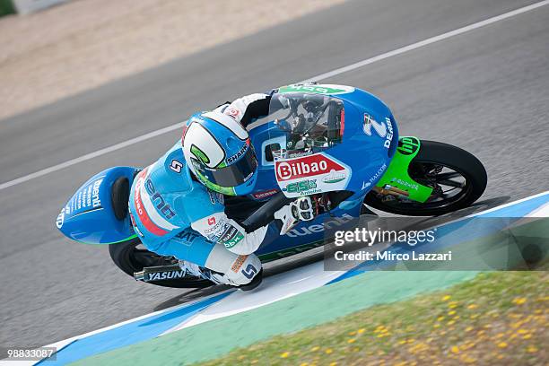 Efren Varquez of Spain and Tuenti Racing rounds the bend during the first free practice at Circuito de Jerez on April 30, 2010 in Jerez de la...