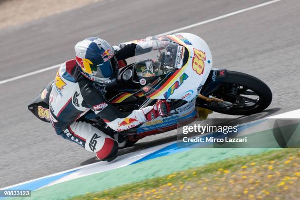 Jakub Kornfeil of Czech and Racing Team Germany rounds the bend during the first free practice at Circuito de Jerez on April 30, 2010 in Jerez de la...