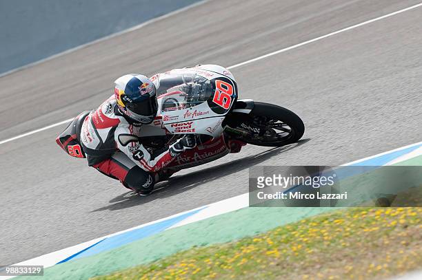 Sturla Fagerhaug of Norvey and Air Asia - Sepang Int. Circuit rounds the bend during the first free practice at Circuito de Jerez on April 30, 2010...