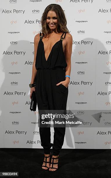 Media personality Erin McNaught arrives at the Alex Perry collection show on the second day of Rosemount Australian Fashion Week Spring/Summer...