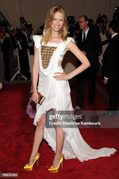 Model Karolina Kurkova attends the Costume Institute Gala Benefit to celebrate the opening of the "American Woman: Fashioning a National Identity"...