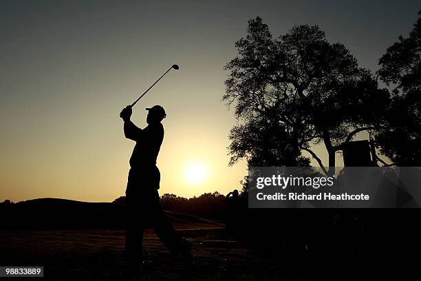 Tiger Woods hits a shot during a practice round prior to the start of THE PLAYERS Championship held at THE PLAYERS Stadium course at TPC Sawgrass on...