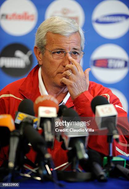 Marcello Lippi during the Press Conference at the La Borghesiana Sport Centre on May 4, 2010 in Rome, Italy.