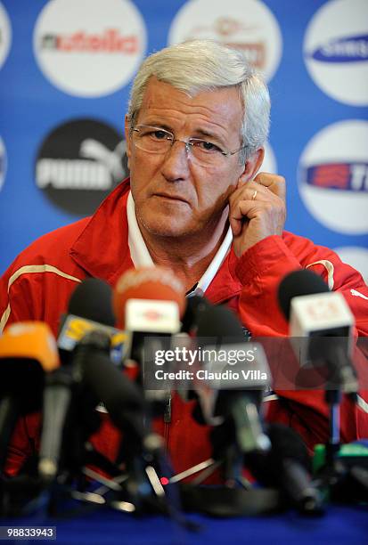 Marcello Lippi during the Press Conference at the La Borghesiana Sport Centre on May 4, 2010 in Rome, Italy.