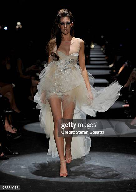 Model showcases designs on the catwalk at the Alex Perry collection show on the second day of Rosemount Australian Fashion Week Spring/Summer 2010/11...