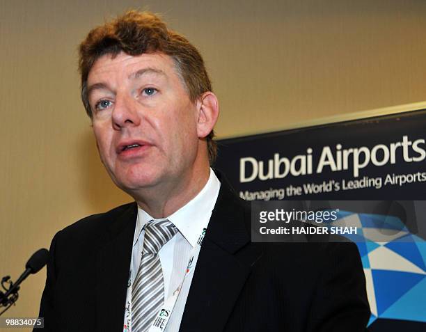 Paul Griffiths, CEO of Dubai Airports, speaks during a press conference in Dubai on May 4, 2010. Dubai's second airport, designed to be the world's...