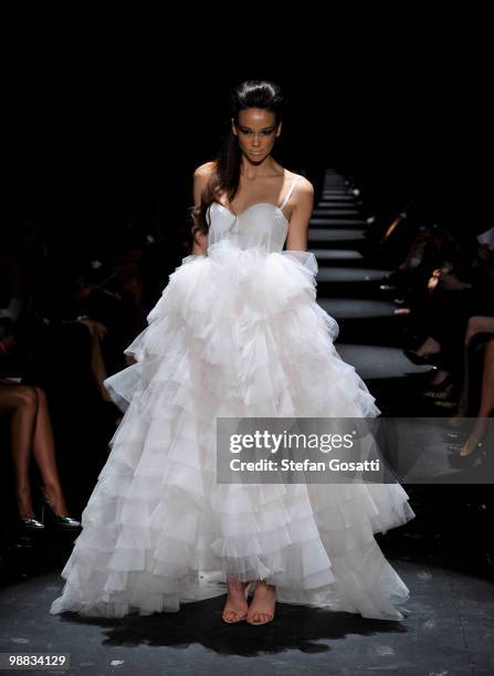 Model showcases designs on the catwalk at the Alex Perry collection show on the second day of Rosemount Australian Fashion Week Spring/Summer 2010/11...