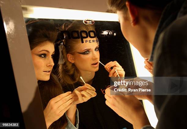 Models prepare backstage ahead of the Alex Perry collection show on the second day of Rosemount Australian Fashion Week Spring/Summer 2010/11...