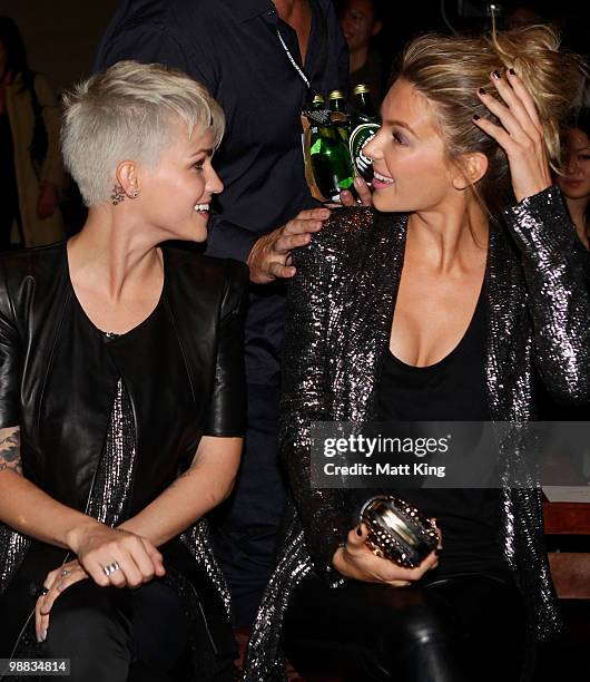 Media personality Ruby Rose and model Jennifer Hawkins sit in the front row prior to the Ellery collection show on the second day of Rosemount...