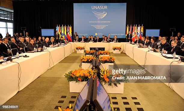 Picture taken during the opening session of the Union of South American Nations presidential summit in Cardales, Buenos Aires, Argentina on May 4,...