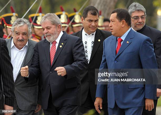Presidents Jose Mujica of Uruguay, Luiz Inacio Lula Da Silva of Brazil, Rafael Correa of Ecuador, Fernando Lugo of Paraguay and Hugo Chavez of...