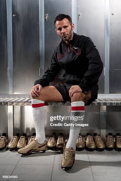 Ryan Giggs of Manchester United poses for a portrait session wearing the Reebok RG800 football boot on March 18, 2010 in Manchester, England.