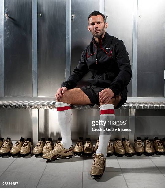 Ryan Giggs of Manchester United poses for a portrait session wearing the Reebok RG800 football boot on March 18, 2010 in Manchester, England.