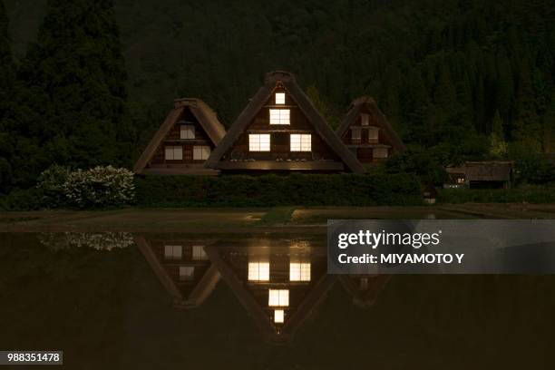 shirakawa-go in spring night - miyamoto y stock pictures, royalty-free photos & images